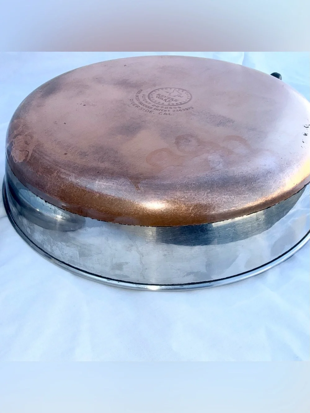 Revere Ware Copper Bottom 12” Stainless Fry pan w/Lid Riverside CA Double Ring
